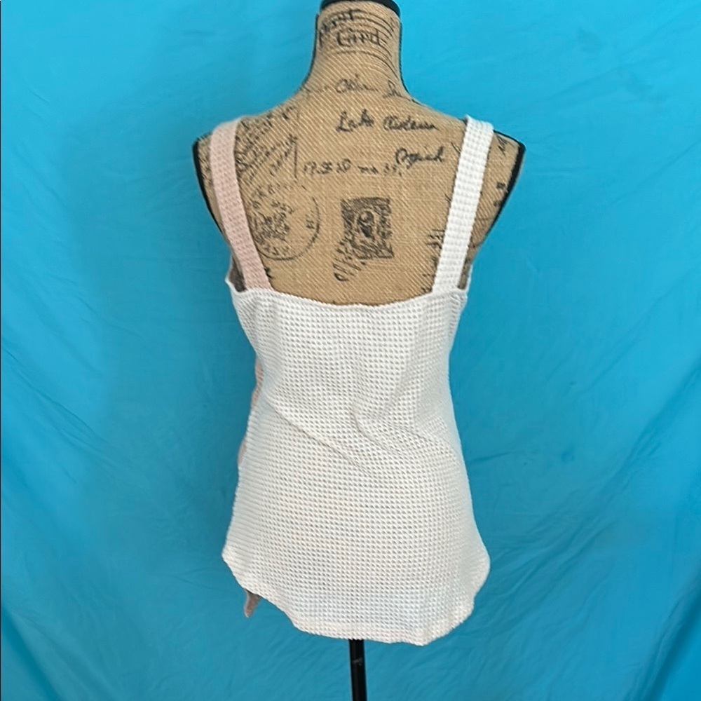 White and Tan Asymmetrical Ruched Tank Top - Picture 9 of 15